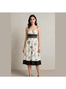 Laundry By Shelli Segal Ivory Bead-Trim Floral-Print Silk Dress 12